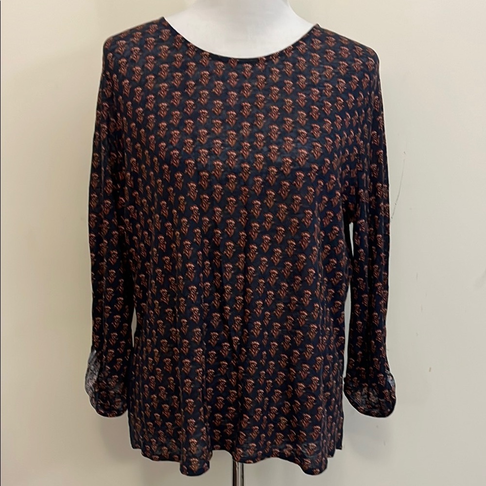 Tommy Bahama Navy Blue and Red Flower Linen Top Size Large